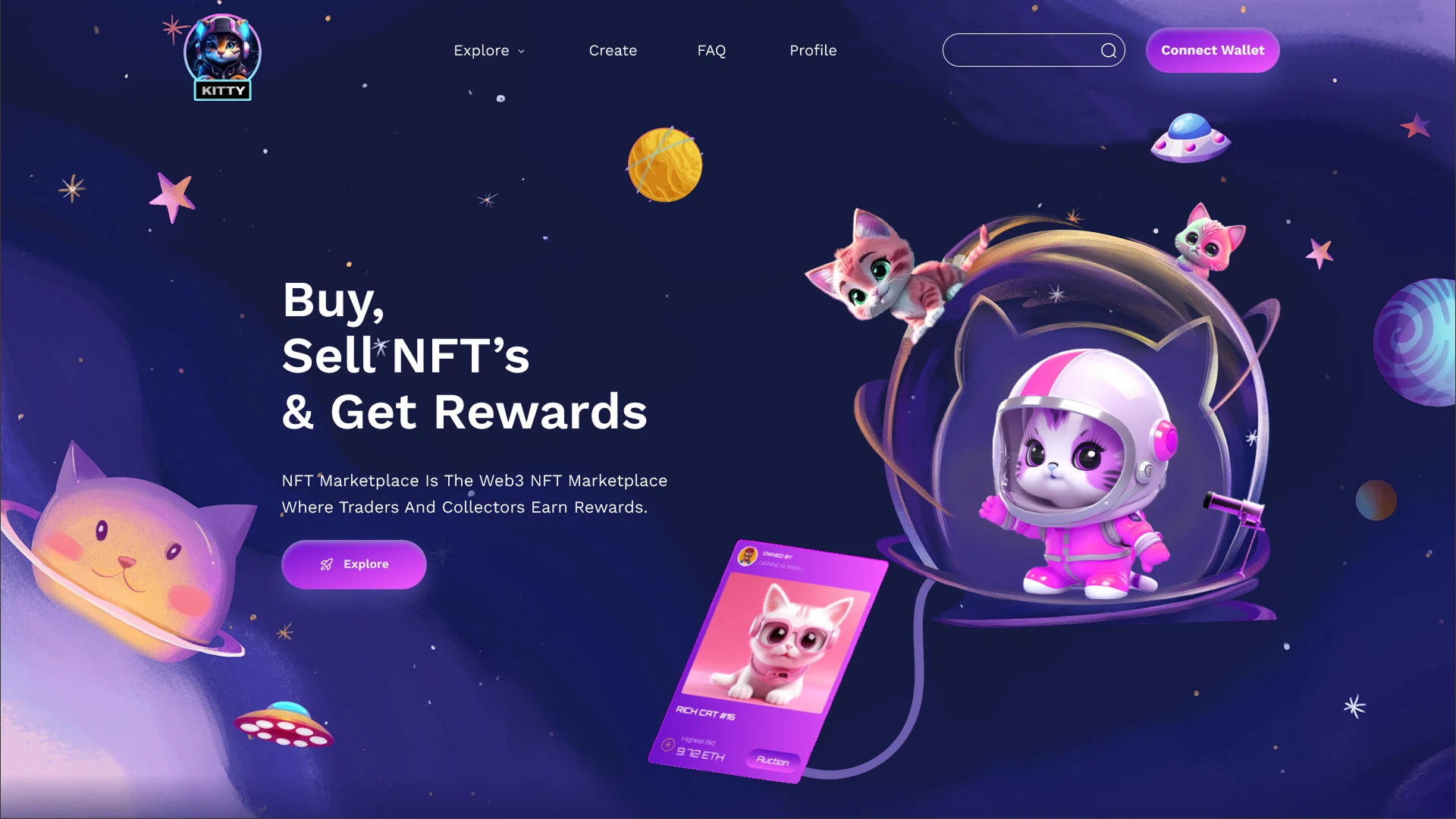 NFT marketplace interface displaying artwork and assets